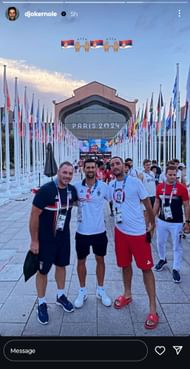 Novak Djokovic posing with two of the Serbian tennis team's coaching staff (Source: Instagram/Novak Djokovic)